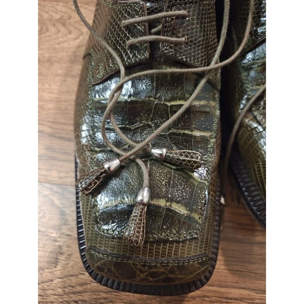 David Eden Dress Shoes Mens Size 9 Green Crocodile Alligator Oxford Square Toe